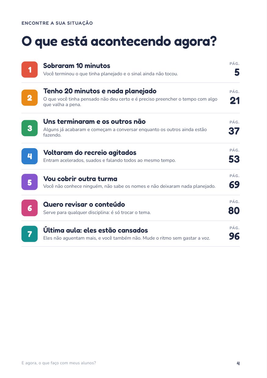 Página com as sete situações da cartilha